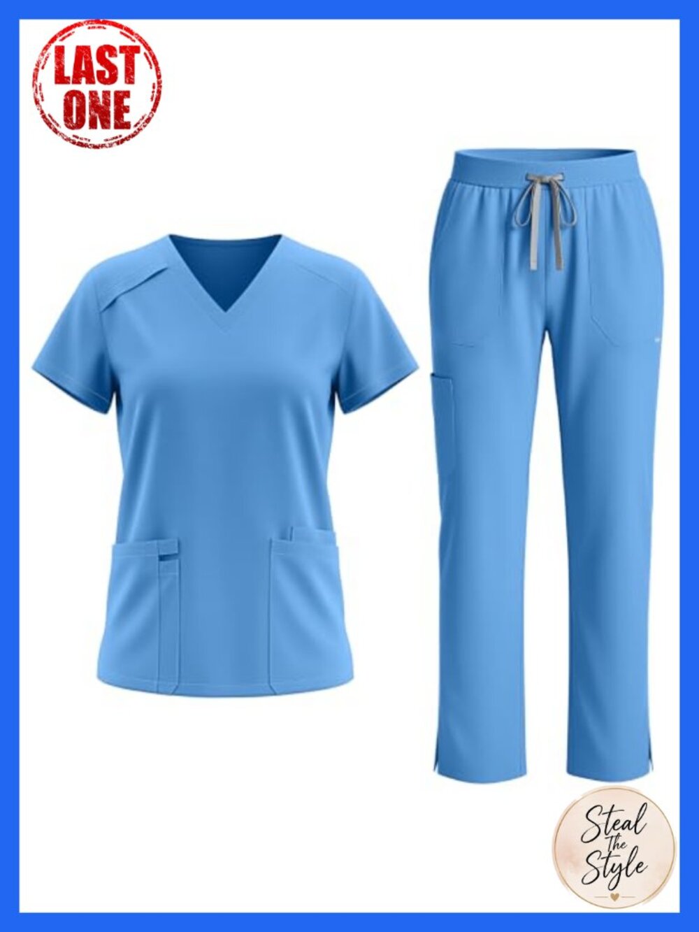 Women's Scrub Set V-Neck Top Straight Leg Pants 9 Pockets Stretch Medical